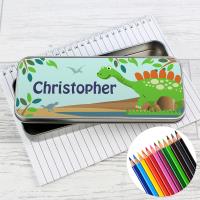 Personalised Dinosaur Pencil Tin with Pencil Crayons Extra Image 2 Preview